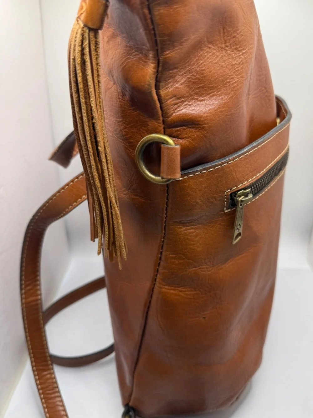 ECLECTIC PATRICIA NASH TASSEL RARE BROWN LEATHER 2-WAY BACKPACK BAG!